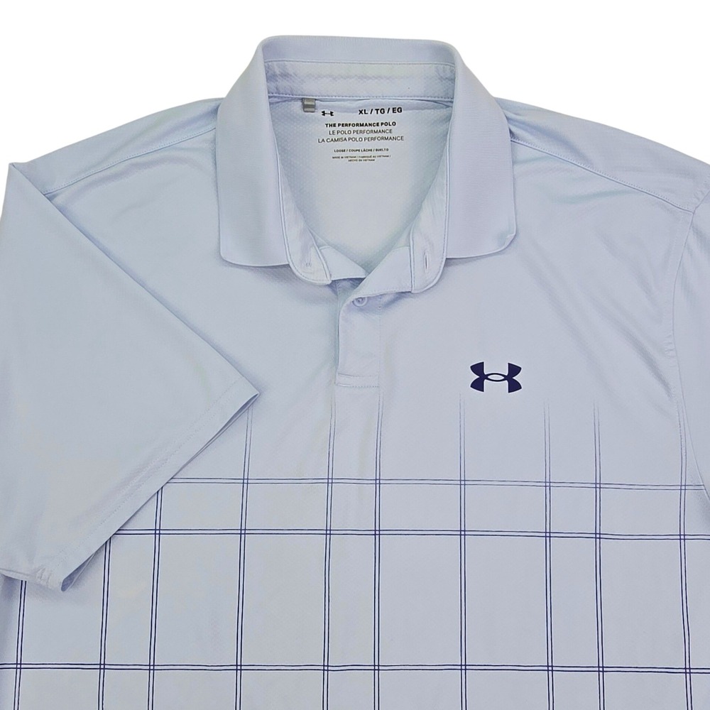 Under Armour Performance Polo XL Mens Blue Grid Golf Shirt‎ 1376290 Short Sleeve